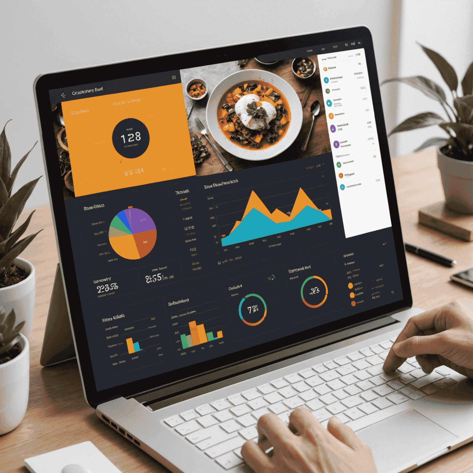 A modern dashboard interface showcasing Eviivc's latest management tools for hospitality businesses, with vibrant charts and user-friendly controls
