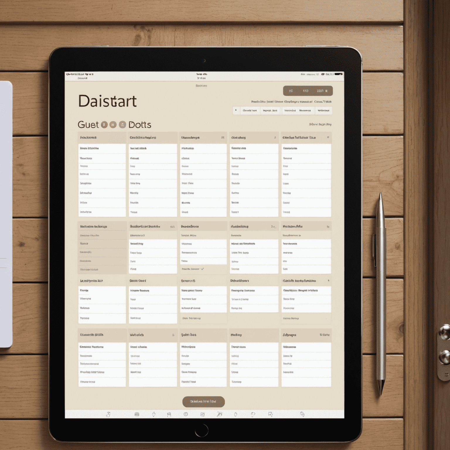 A digital calendar interface showing room bookings, check-ins, and check-outs for a guest house