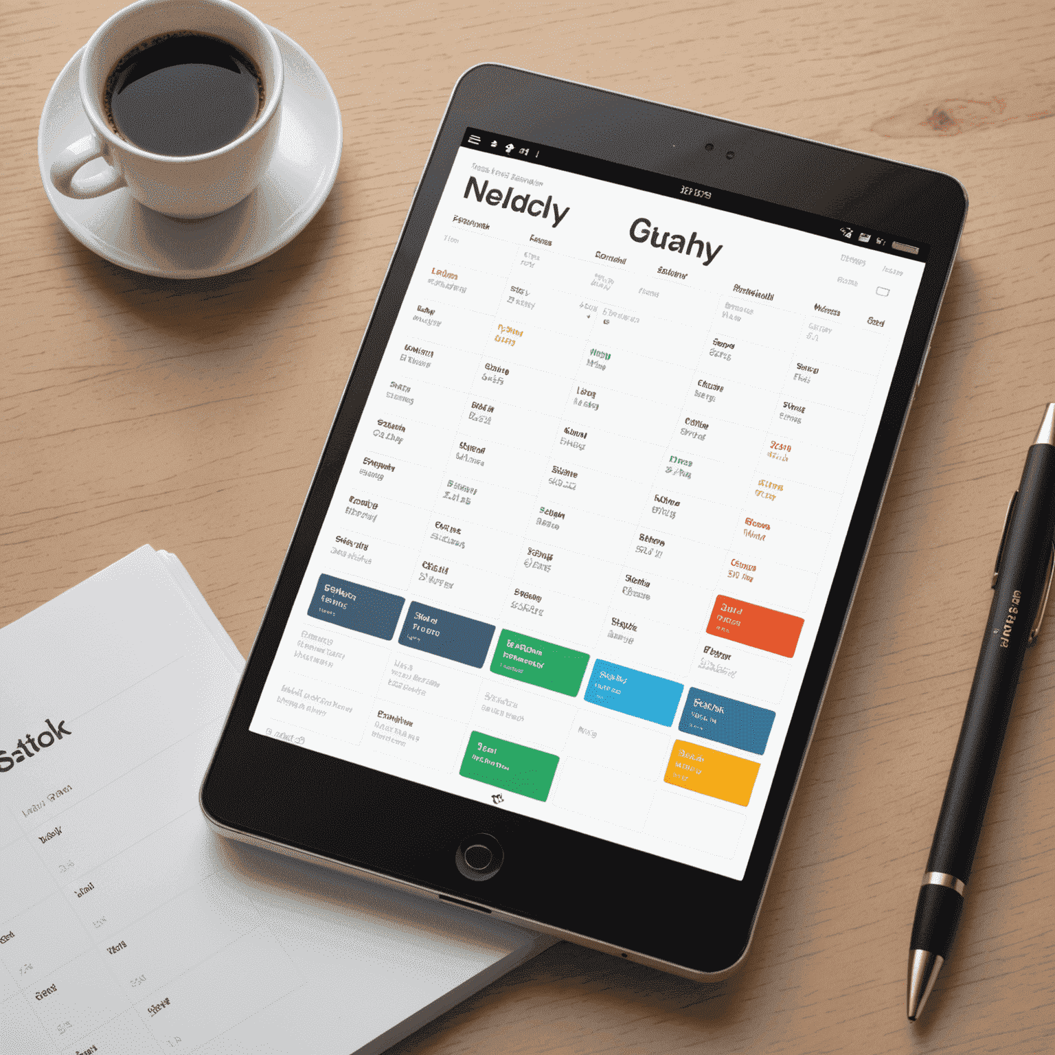 A sleek and intuitive booking calendar interface with color-coded reservations and a drag-and-drop feature