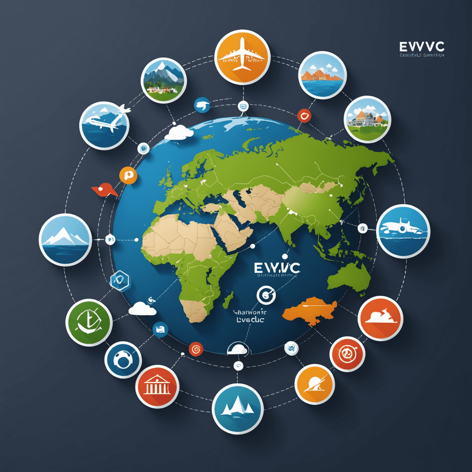 Multiple logos of online travel agencies connected to a central hub representing Eviivc's channel distribution service