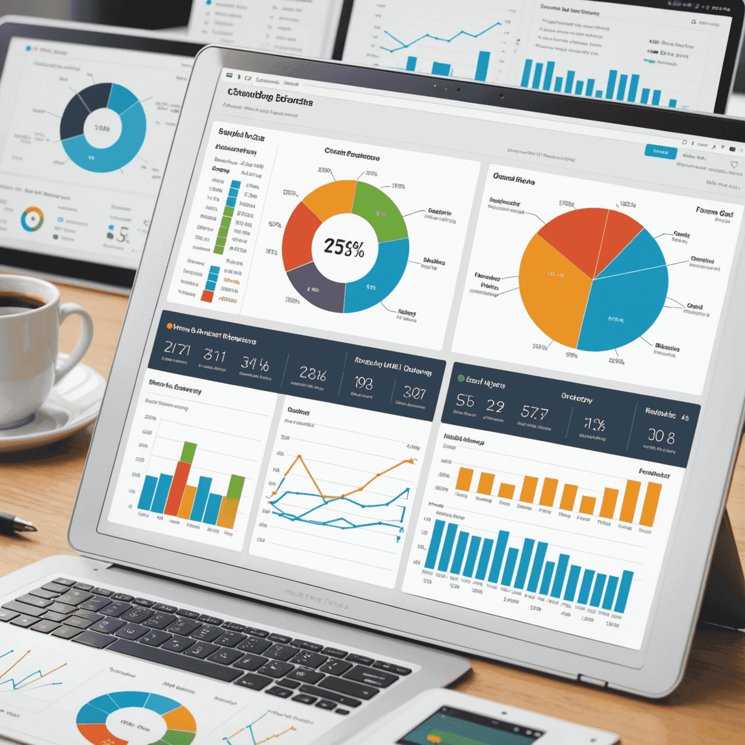 A detailed analytics dashboard showing various charts and graphs for revenue, occupancy rates, and channel performance